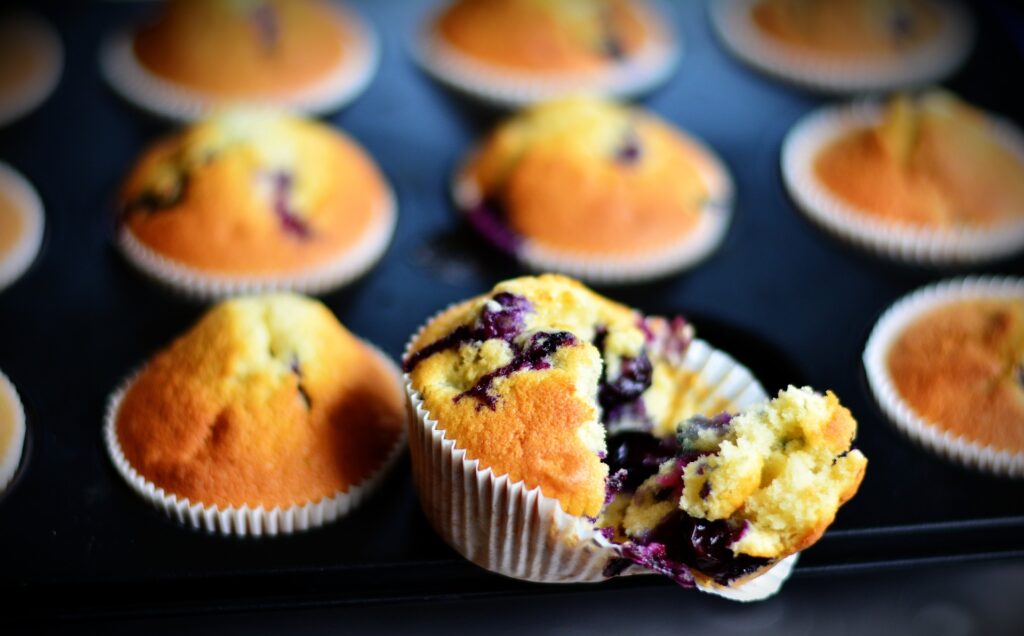 Blueberry Muffins - https://pixabay.com/photos/muffins-blueberry-muffins-cakes-3370959/